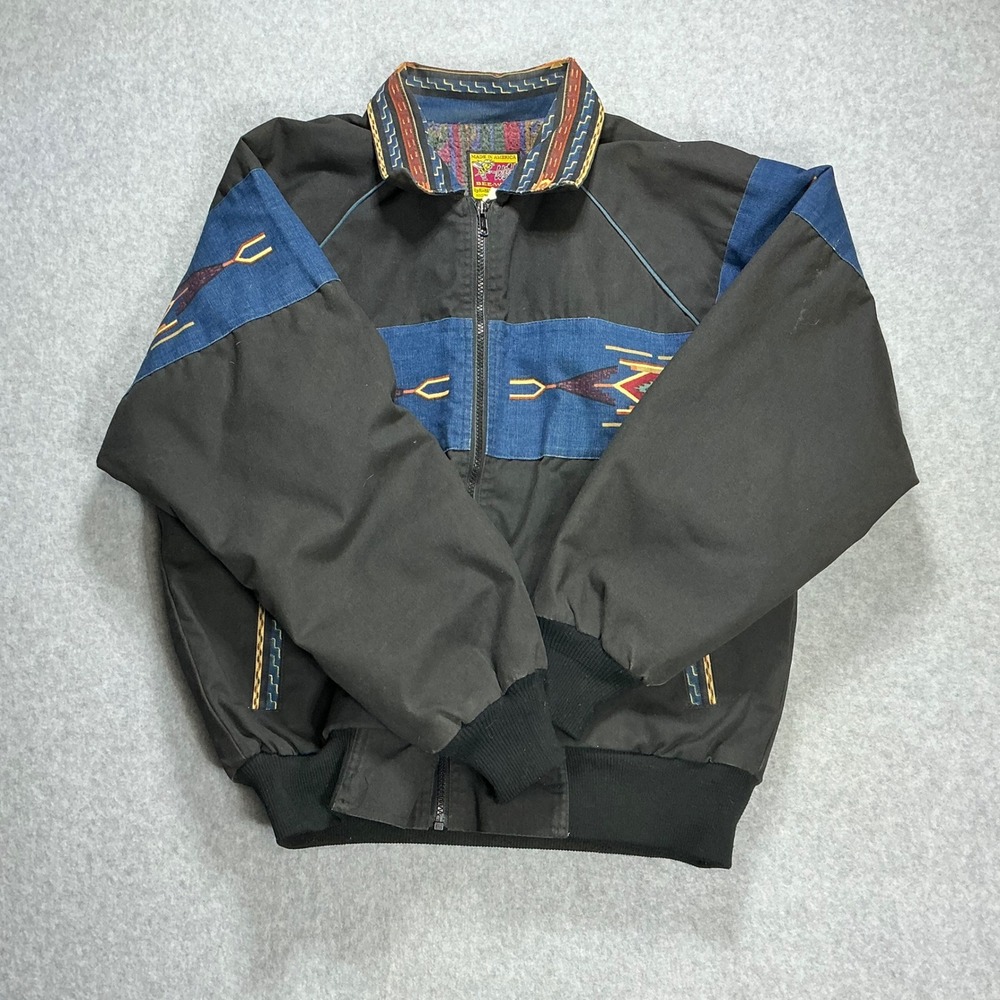 Vintage Bee-Wild Award Design Apparel Southwestern Bomber Jacket Black Small